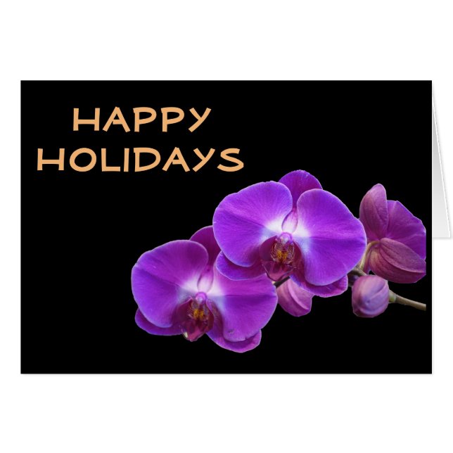 Paarse orchidebloemen prettige feestdagen (Voorkant Horizontaal)