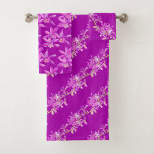 Paarse orchidee aquarel kunst bruiloft bad handdoek
