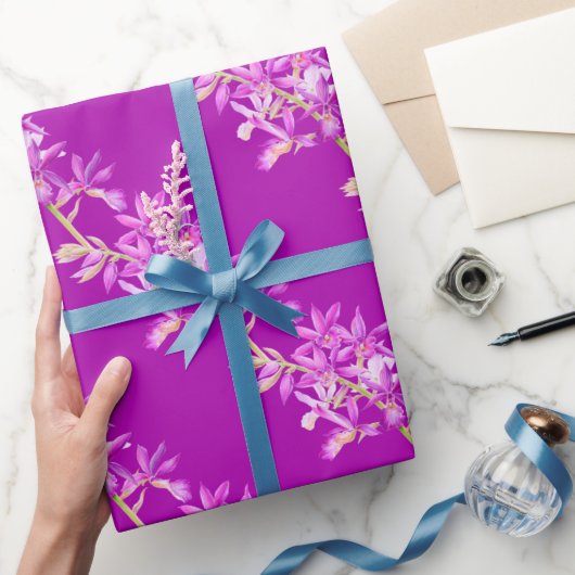 Paarse orchidee aquarel kunst bruiloft cadeaupapier (Geschenken)