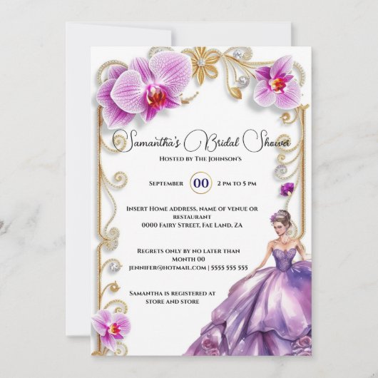 Paarse Orchidee Ballgown Bride wordt vrijgezellenf Kaart (Voorkant)