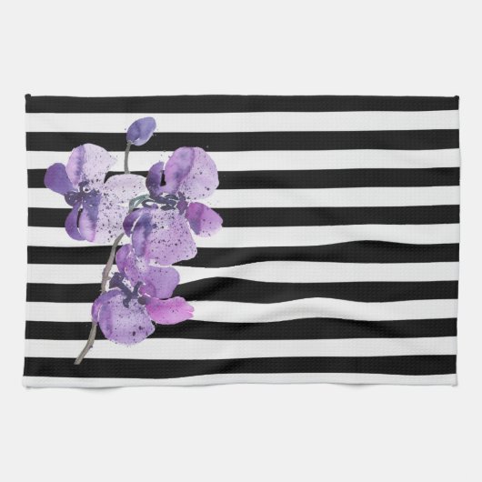 Paarse orchidee band Waterverf ventilator Theedoek (Horizontaal)