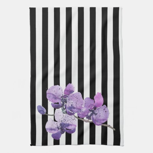 Paarse orchidee band Waterverf ventilator Theedoek (Verticaal)