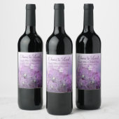 Paarse orchidee bloem bruiloft bewaar de datum wijn etiket (Flessen)