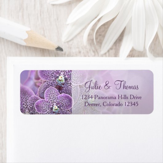Paarse Orchidee Bloem Bruiloft Retouradres Etiket (Insitu)