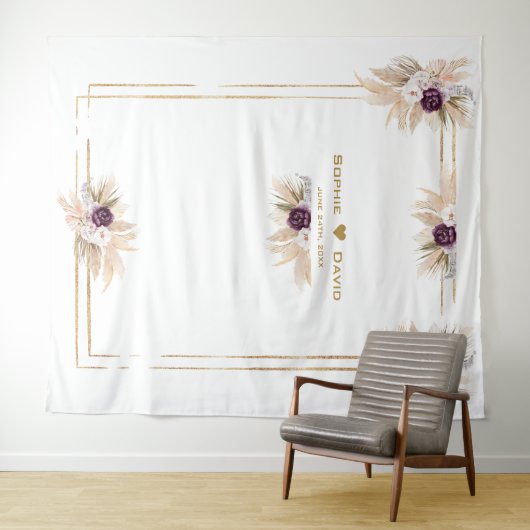 Paarse Orchidee Bloem Pampas Gras Foto Bruiloft Wandkleed (In Situ (horizontaal))