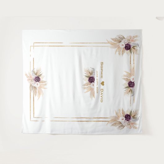 Paarse Orchidee Bloem Pampas Gras Foto Bruiloft Wandkleed (Voorkant (horizontaal))