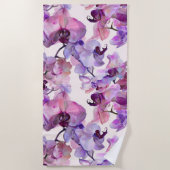 Paarse Orchidee Bloem Waterverf Strandlaken (Voorkant)
