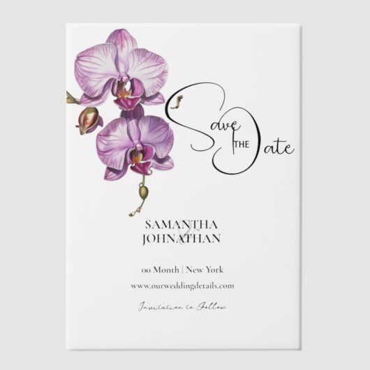 Paarse Orchidee Bloemen Cascade Tropische Bloem Vellum Uitnodigingen (Voorkant)