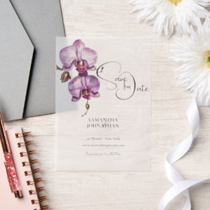 Paarse Orchidee Bloemen Cascade Tropische Bloem Vellum Uitnodigingen