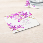 Paarse orchidee bloemen waterverf botanische bruil kartonnen onderzetters (Schuin)