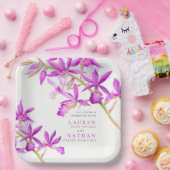 Paarse orchidee bloemen waterverf botanische bruil papieren bordje (Feest)