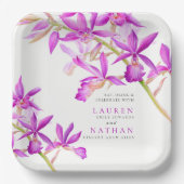 Paarse orchidee bloemen waterverf botanische bruil papieren bordje (Voorkant)
