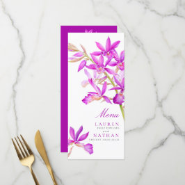Paarse orchidee bloemen waterverf bruiloft menu