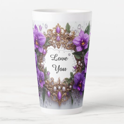 Paarse Orchidee Bloemstuk Kader Latte Mok (Voorkant)