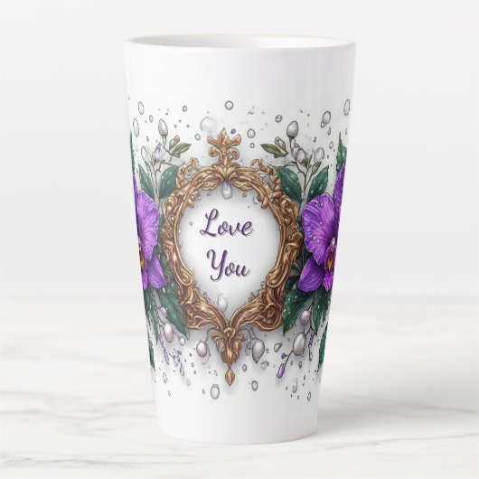 Paarse Orchidee Bloemstuk Kader Latte Mok (Voorkant)