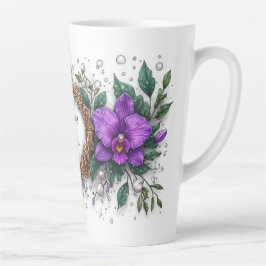 Paarse Orchidee Bloemstuklijst Latte Mok