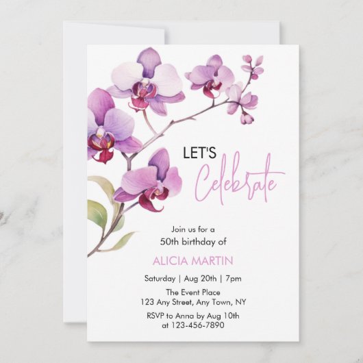 Paarse Orchidee Bloesem 50e Verjaardag Kaart (Voorkant)