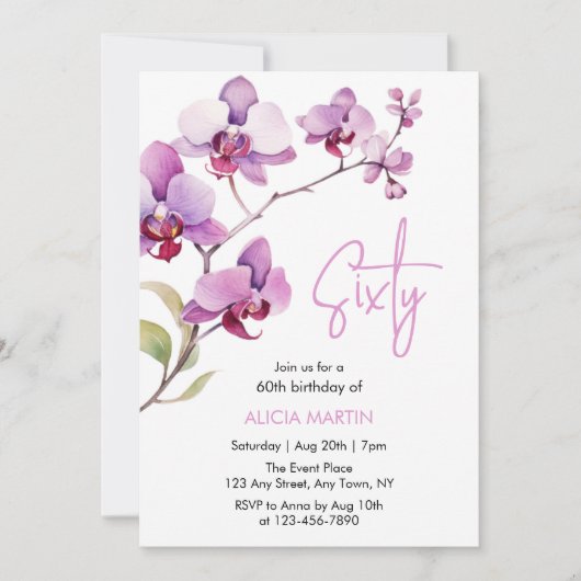 Paarse Orchidee Bloesem 60e Verjaardag Kaart (Voorkant)