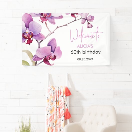 Paarse Orchidee Bloesem 60e Verjaardag Spandoek (Insitu)