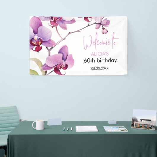 Paarse Orchidee Bloesem 60e Verjaardag Spandoek (Beurs)