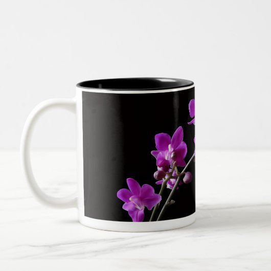 Paarse Orchidee Bloesem Tweekleurige Mok (Links)