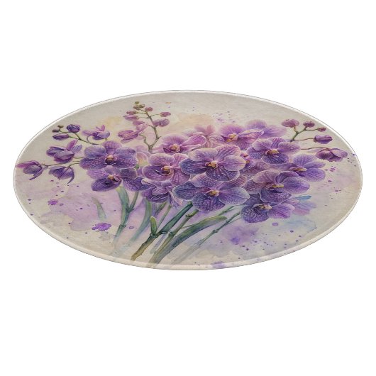 Paarse Orchidee Boeket Waterverf Snijplank (Hoek)