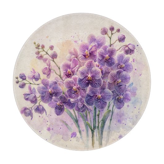 Paarse Orchidee Boeket Waterverf Snijplank (Voorkant)