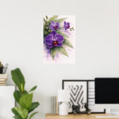 Paarse Orchidee Botanisch  Poster (Thuiskantoor)