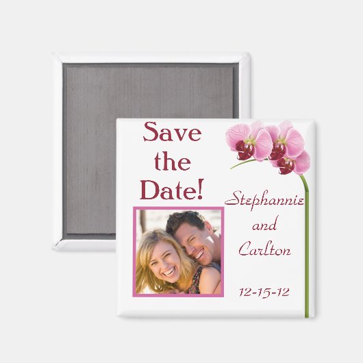 Paarse orchidee bruiloft aankondiging magneet (Voorkant / Achterkant)