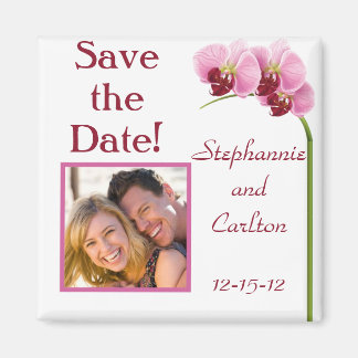 Paarse orchidee bruiloft aankondiging magneet