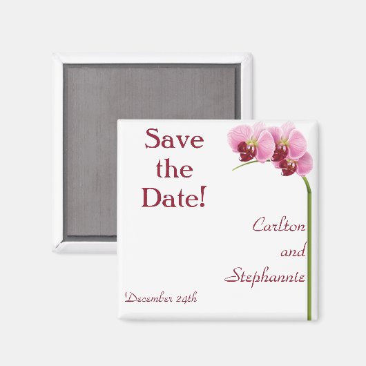 Paarse Orchidee bruiloft magneet gunst (Voorkant / Achterkant)