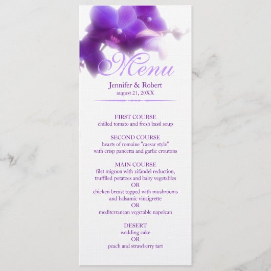 Paarse orchidee bruiloft menu (Voorkant)