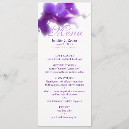 Paarse orchidee bruiloft menu (Voorkant)