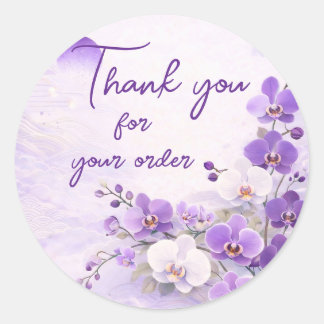Paarse orchidee Dank u voor uw bestelling Ronde Sticker