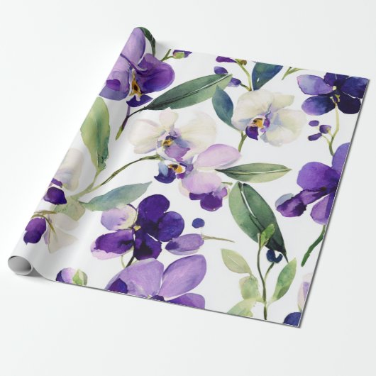 Paarse Orchidee Elegante Bloem Botanisch Cadeaupapier (Uitgerold)
