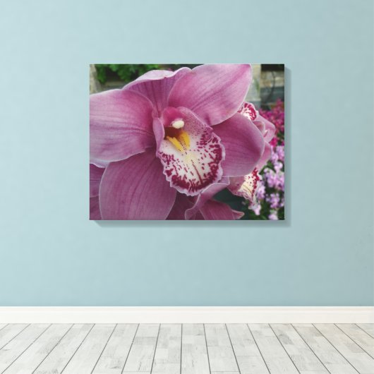 Paarse orchidee en tuinkleurige Floral Canvas Afdruk (Insitu (Houten vloer))