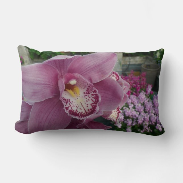 Paarse orchidee en tuinkleurige Floral Kussen (Voorkant)