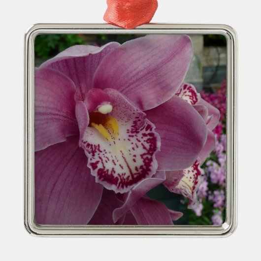 Paarse orchidee en tuinkleurige Floral Metalen Ornament (Voorkant)