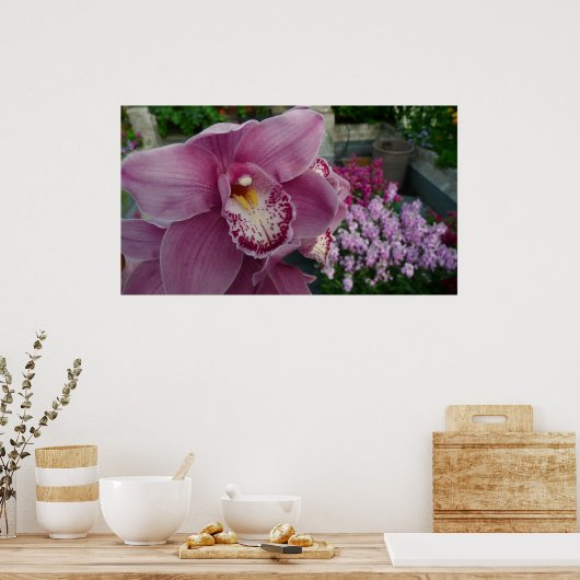 Paarse orchidee en tuinkleurige Floral Poster (Keuken)