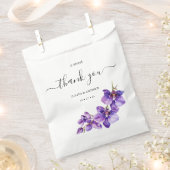 Paarse orchidee en wit script bruiloft bedankzakje (Geknipt)