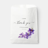 Paarse orchidee en wit script bruiloft bedankzakje (Voorkant)