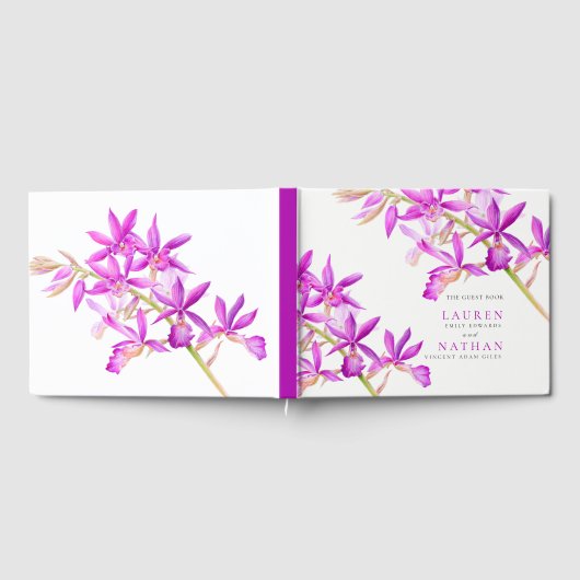 Paarse orchidee floral waterverf botanische bruilo gastenboek (Volledig)