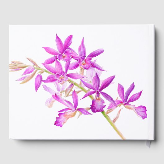 Paarse orchidee floral waterverf botanische bruilo gastenboek (Achterkant)