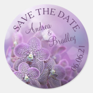 Paarse Orchidee Flower Gepersonaliseerde bruiloft Ronde Sticker