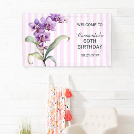 Paarse Orchidee Flower Stripes Verjaardag Spandoek