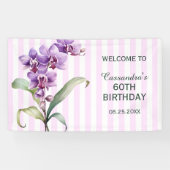 Paarse Orchidee Flower Stripes Verjaardag Spandoek (Horizontaal)