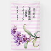 Paarse Orchidee Flower Stripes Verjaardag Spandoek (Verticaal)