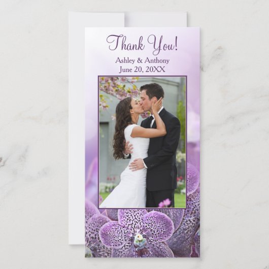 Paarse Orchidee Flower Wedding Bedankt Photocard (Voorkant)