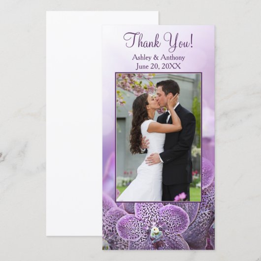 Paarse Orchidee Flower Wedding Bedankt Photocard (Voorkant / Achterkant)