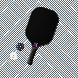 Paarse Orchidee Funk en Zwart Modern Monogram Pickleball Paddle